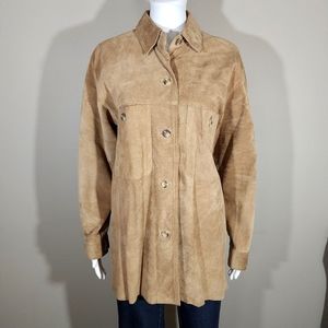 (EUC) VTG KRISTIN PAIGE Tan Suede Leather Button Down Shirt